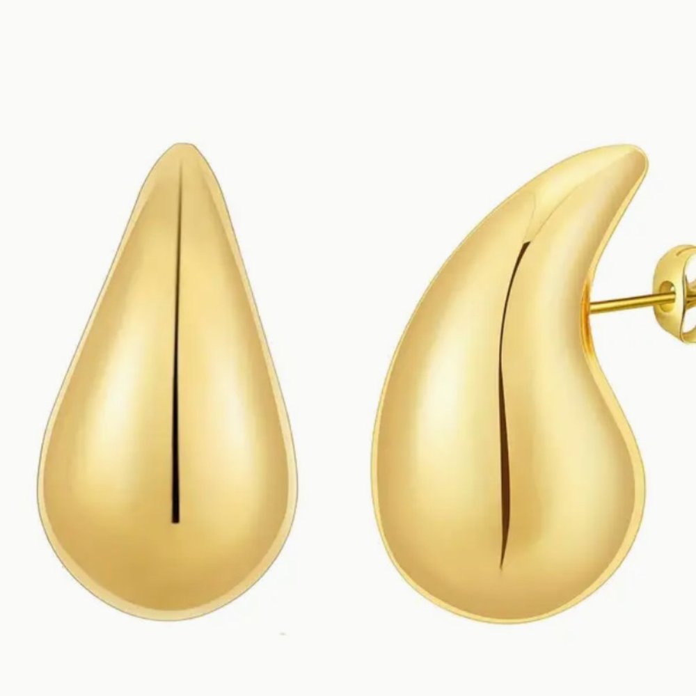 Chunky Golden Hoop Earrings, Lightweight Hollow Waterdrop Hypoallergenic Golden